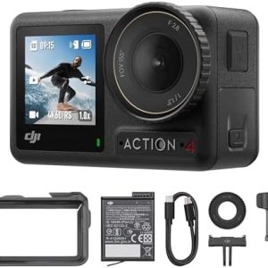 DJI Osmo Action 4 Essential Combo, 4K/120fps Waterproof Action Camera with a 1/1.3-Inch Sensor, Stunning Low-Light Imaging,10-bit & D-Log M Color Performance, Long-Lasting 160 Mins, Outdoor Camera